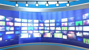 Notizie di studio tv virtuale 3d con schermo verde, rendering 3d
