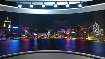 3D virtuelle Fernsehstudionachrichten mit grünem Bildschirm, 3D-Rendering