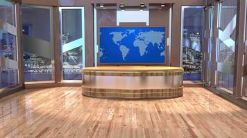 Noticias de estudio de tv virtual 3d con pantalla verde, renderizado 3d video