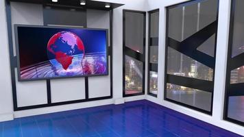 Noticias de estudio de tv virtual 3d con pantalla verde, renderizado 3d video