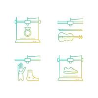 Building 3d objects process gradient linear vector icons set. Jewelry production. Artificial limbs fabrication. Thin line contour symbols bundle. Isolated outline illustrations collection