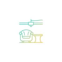 3d printed furniture design gradient linear vector icon. Innovative manufacturing method. Armchair prototype. Thin line color symbol. Modern style pictogram. Vector isolated outline drawing