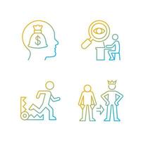Extrinsic motivation gradient linear vector icons set. Money reward booster. Desire to change self. Employee control. Thin line contour symbols bundle. Isolated outline illustrations collection