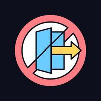 Do not use outdoors RGB color manual label icon for dark theme. Isolated vector illustration on night mode background. Simple filled line drawing on black for product use instructions