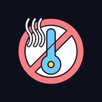 Do not use when it is hot RGB color manual label icon for dark theme. Isolated vector illustration on night mode background. Simple filled line drawing on black for product use instructions