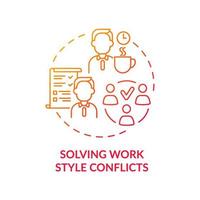 Solving work style conflict red gradient concept icon. Resolving workplace arguments. Conflict management abstract idea thin line illustration. Vector isolated outline color drawing