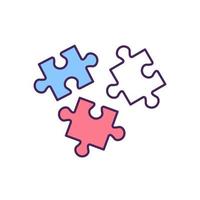 Jigsaw pieces RGB color icon. Assembling mosaic parts. Metaphor for teamwork. Matching tiles for game. Logic skill improvement. Isolated vector illustration. Simple filled line drawing