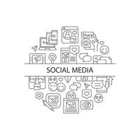 Social media abstract linear concept layout with headline. Digital blog. Online communication minimalistic idea. Thin line graphic drawings. Isolated vector contour icons for background