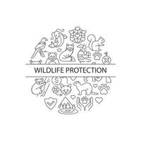 Wildlife protection abstract linear concept layout with headline. Animal welfare minimalistic idea. Biodiversity protection. Thin line graphic drawings. Isolated vector contour icons for background