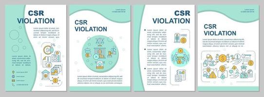 Corporate social responsibility violation blue brochure template. Flyer, booklet, leaflet print, cover design with linear icons. Vector layouts for presentation, annual reports, advertisement pages
