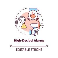 High decibel alarms concept icon. Loud siren alarm abstract idea thin line illustration. House security system. Home defense. Vector isolated outline color drawing. Editable stroke