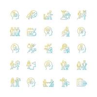 Motivation gradient linear vector icons set. Goal accomplishment. Intrinsic and extrinsic motivation. Force to achieve aim. Thin line contour symbols bundle. Isolated outline illustrations collection