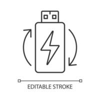 Rechargeable lithium ion battery linear manual label icon. Thin line customizable illustration. Contour symbol. Vector isolated outline drawing for product use instructions. Editable stroke