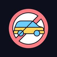 No using when driving RGB color manual label icon for dark theme. Isolated vector illustration on night mode background. Simple filled line drawing on black for product use instructions