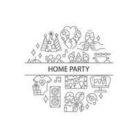 Party abstract linear concept layout with headline. Congratulating with presents. Entertainment minimalistic idea. Thin line graphic drawings. Isolated vector contour icons for background