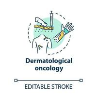 Dermatological oncology concept icon. Skin cancer awareness disease. Dermatitis, urticaria. Human health care idea thin line illustration. Vector isolated outline RGB color drawing. Editable stroke