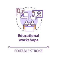 Educational workshops concept icon. Informing society about cancer, HIV. Patient support. Instructional courses idea thin line illustration. Vector isolated outline RGB color drawing. Editable stroke