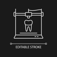 3d printing for dentistry white linear icon for dark theme. Dental implants production. Thin line customizable illustration. Isolated vector contour symbol for night mode. Editable stroke