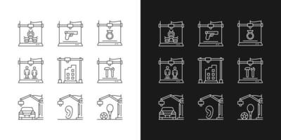 3d printing process linear icons set for dark and light mode. Design representation. Rapid prototyping. Customizable thin line symbols. Isolated vector outline illustrations. Editable stroke