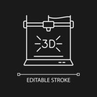 3d printer white linear icon for dark theme. Technological advancement. Additive manufacturing. Thin line customizable illustration. Isolated vector contour symbol for night mode. Editable stroke