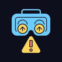 Use lenses protection RGB color manual label icon for dark theme. Isolated vector illustration on night mode background. Simple filled line drawing on black for product use instructions