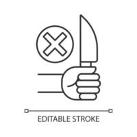 No sharp objects linear manual label icon. Avoid injuries.Thin line customizable illustration. Contour symbol. Vector isolated outline drawing for product use instructions. Editable stroke