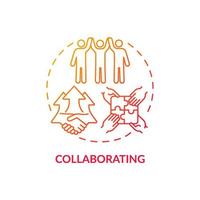 Collaborating red gradient concept icon. Team cooperation. Productive relationship style. Conflict management strategy abstract idea thin line illustration. Vector isolated outline color drawing