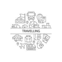 Travel abstract linear concept layout with headline. Trip for relaxation. Flight for tourists. Tourism minimalistic idea. Thin line graphic drawings. Isolated vector contour icons for background