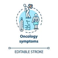 Oncology symptoms concept icon. Cancer syndrome. Fever, tiredness, weight loss. Human disease. Healthcare idea thin line illustration. Vector isolated outline RGB color drawing. Editable stroke