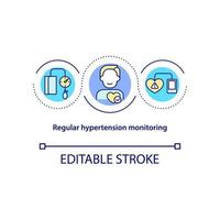Regular hypertension monitoring concept icon. Blood pressure measurement abstract idea thin line illustration. Using arterial tonometer. Vector isolated outline color drawing. Editable stroke