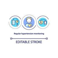 Regular hypertension monitoring concept icon. Blood pressure measurement abstract idea thin line illustration. Using arterial tonometer. Vector isolated outline color drawing. Editable stroke