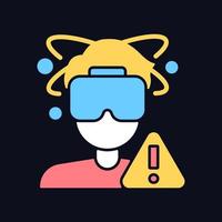 Can cause loss of balance RGB color manual label icon for dark theme. Isolated vector illustration on night mode background. Simple filled line drawing on black for product use instructions