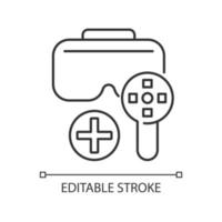 Can be used with a game controller linear manual label icon. Thin line customizable illustration. Contour symbol. Vector isolated outline drawing for product use instructions. Editable stroke