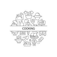 diseño de concepto lineal abstracto de cocina de alimentos con título. Sirva el plato en el restaurante. idea culinaria minimalista. dibujos gráficos de líneas finas. iconos de contorno vectorial aislado para el fondo vector