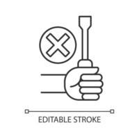 Do not repair yourself linear manual label icon. Repair service. Thin line customizable illustration. Contour symbol. Vector isolated outline drawing for product use instructions. Editable stroke