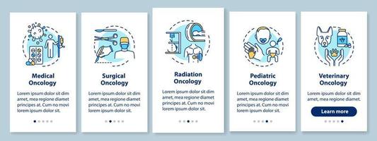 Oncology onboarding mobile app page screen with concepts. Cancer treatment walkthrough five steps graphic instructions. Medical and surgical oncology. UI vector template with RGB color illustrations