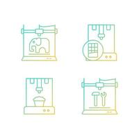 3d printed physical objects gradient linear vector icons set. Food products manufacturing. 3d toys models for kids. Thin line contour symbols bundle. Isolated outline illustrations collection