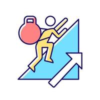 Persistence RGB color icon. Voluntary activity despite difficulties and obstacles. Achieve goal. Personality trait. Strong motivation. Isolated vector illustration. Simple filled line drawing