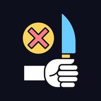 No sharp objects RGB color manual label icon for dark theme. Isolated vector illustration on night mode background. Simple filled line drawing on black for product use instructions