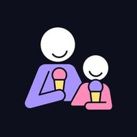 Eating ice cream together RGB color icon for dark theme. Increase family bonding over food. Enjoy dessert. Isolated vector illustration on night mode background. Simple filled line drawing on black