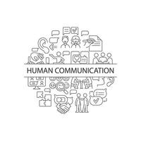 Communication abstract linear concept layout with headline. Team discussion. Human interaction minimalistic idea. Thin line graphic drawings. Isolated vector contour icons for background