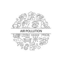 Diseño de concepto lineal abstracto de contaminación urbana con título. idea minimalista del problema climático. huella de carbono. dibujos gráficos de líneas finas. iconos de contorno vectorial aislado para el fondo vector