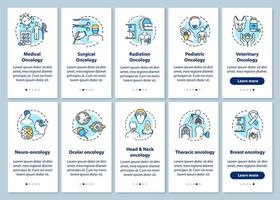 Oncology onboarding pantalla de la página de la aplicación móvil con conceptos. instrucciones gráficas de pasos de tutorial de tratamiento de enfermedades. cáncer ocular. Oncologia medica. plantilla de vector de interfaz de usuario con ilustraciones en color rgb