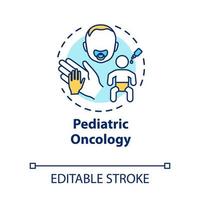 Pediatric oncology concept icon. Child health care. Childhood cancer treatment. Medicine, healthcare. Pediatry idea thin line illustration. Vector isolated outline RGB color drawing. Editable stroke