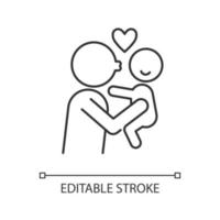 Kissing child on cheek linear icon. Showing affection. Express parental love to baby. Thin line customizable illustration. Contour symbol. Vector isolated outline drawing. Editable stroke