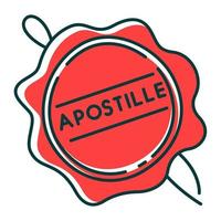 Apostille red wax seal RGB color icon. Notary services stamp mark. Legalization. Notarization. Notarized document. Authentification. Validation, confirmation. Isolated vector illustration