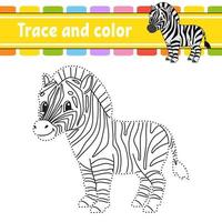 Trace and color. Coloring page for kids. Handwriting practice. Education developing worksheet. Activity page. Game for toddlers. Isolated vector illustration. Cartoon style.