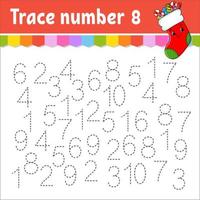 Trace number . Handwriting practice. Learning numbers for kids. Education developing worksheet. Activity page. Game for toddlers and preschoolers. Isolated vector illustration in cute cartoon style.