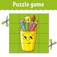 Puzzle game for kids. Education developing worksheet. Back to school. Color activity page. For toddler. Riddle for preschool. Isolated vector illustration in cartoon style.