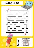 Square maze. Game for kids. Funny labyrinth. Education developing worksheet. Activity page. Puzzle for children. Cartoon style. Back to school. Logical conundrum. Color vector illustration.